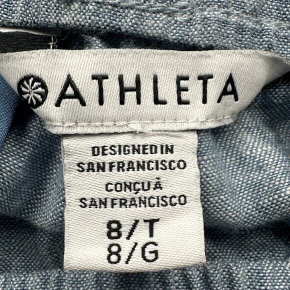 Athleta Pants Womens 8T Blue Linen Retreat Wide Leg Resort Beach Coastal Preppy - Picture 7 of 14